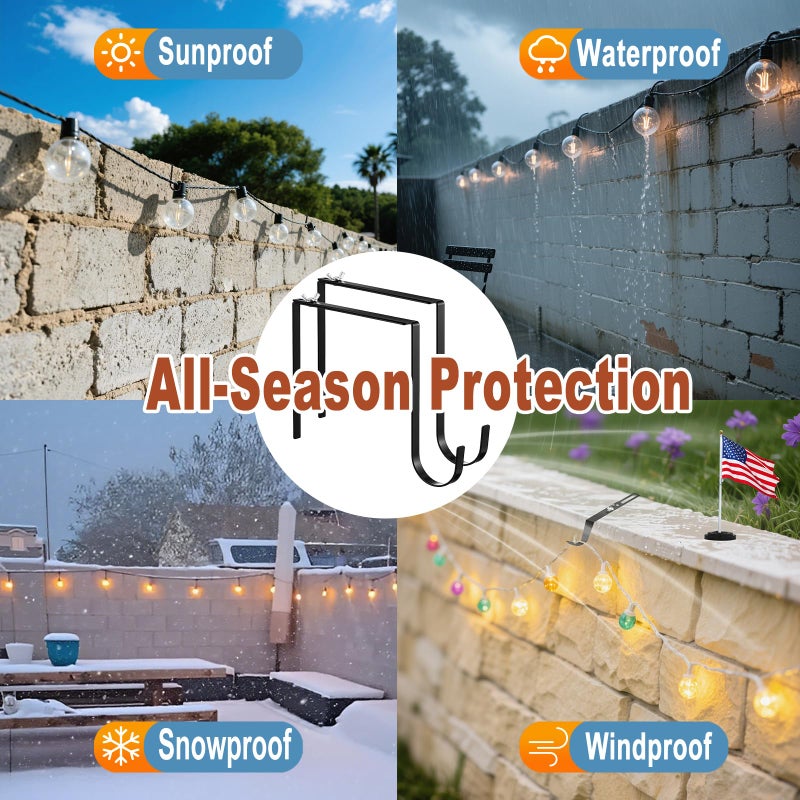 Corztg 4 Pcs Outdoor No Drill String Light Hooks for 6-11 inch Concrete, Cinder Block & Brick Walls, Metal Adjustable Wall & Brick Hangers for Hanging Outdoor Rope Lights Cable Cord Holders Organizer - Image 4