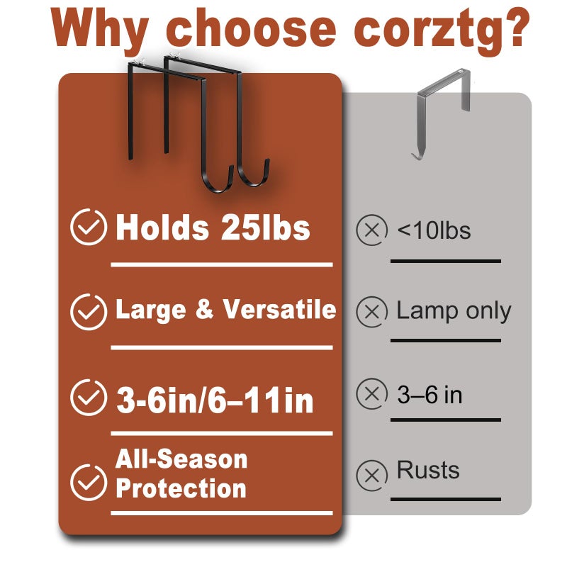 Corztg 4 Pcs Outdoor No Drill String Light Hooks for 6-11 inch Concrete, Cinder Block & Brick Walls, Metal Adjustable Wall & Brick Hangers for Hanging Outdoor Rope Lights Cable Cord Holders Organizer - Image 5