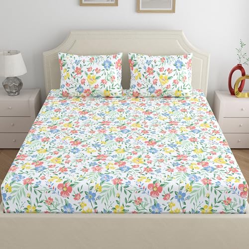 Home Ecstasy 100% Cotton King Bedsheet with 2 Pillow Covers - (Size 108 x 108 inches, 140 TC, Colour - Multi: Petal Whimsy) - Image 2