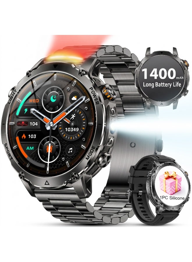 TDZDDYS Business Sports Smart Watch for Men, Zinc Alloy Body, 1400mAh Battery 8-12 Days Use, 1.7 Inch HD Screen, 100+ Sport Modes, LED Flashlight, IPX8 Waterproof, Heart Rate & Temperature Monitor, Bluetooth Call, Compatible with iPhone Android - Image 1