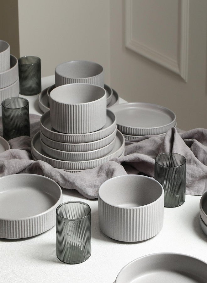 Stone Lain Haven Modern Stoneware 4 Piece Salad Plates Sets, Dish Set for 4, Reactive Glaze Grey - Image 4