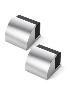 SYOSI 2 Packs Floor Mounted Door Stops Rubber Black Door Stop Modern Chrome Silver Door Stopper Solid Metal Doorstop Wall Protector with Bumper Buffer and Fixings  - Image 1