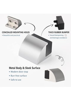 SYOSI 2 Packs Floor Mounted Door Stops Rubber Black Door Stop Modern Chrome Silver Door Stopper Solid Metal Doorstop Wall Protector with Bumper Buffer and Fixings  - Image 3