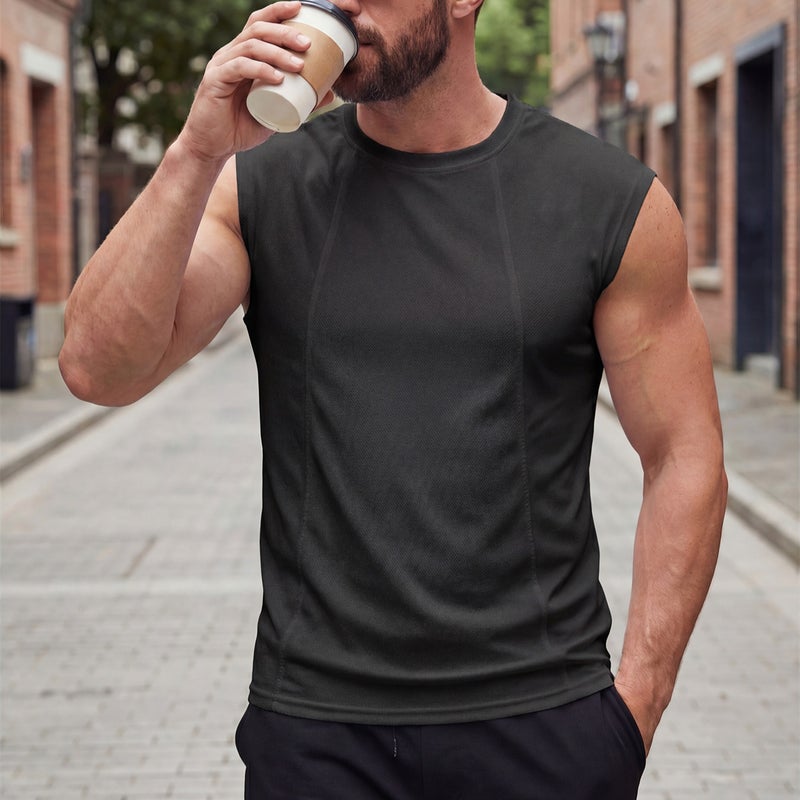 Men's Sleeveless Mesh Vest, Solid Color, Round Neck - Image 2