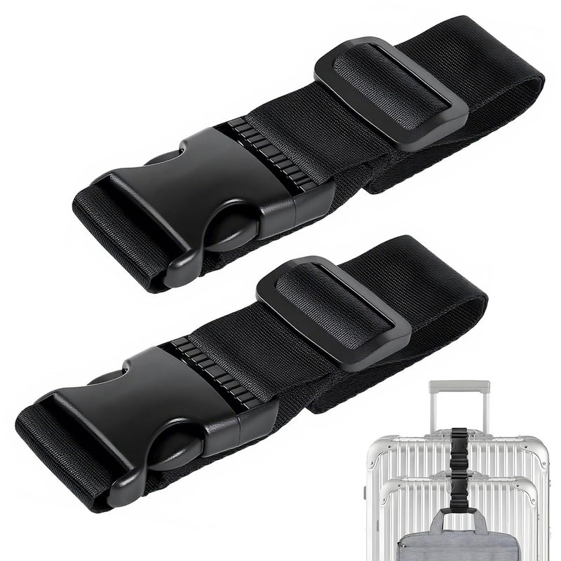 uadbau Luggage Straps for Suitcases TSA Approved, Straps with Buckles, Adjustable Luggage Connector Straps for Suitcases - Connect 3 Luggages, Fanny Pack Extender Strap (2pcs Black) - Image 1