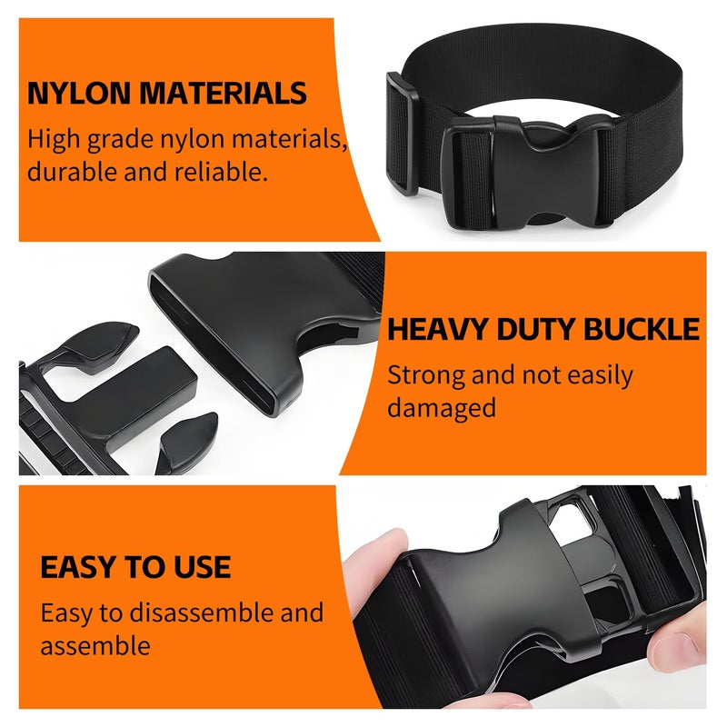 uadbau Luggage Straps for Suitcases TSA Approved, Straps with Buckles, Adjustable Luggage Connector Straps for Suitcases - Connect 3 Luggages, Fanny Pack Extender Strap (2pcs Black) - Image 4