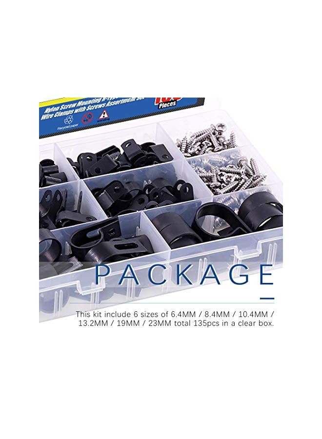 Glarks 132Pcs 6 Sizes Nylon R-Type Cable Clamp Cable Organizer Cord Clips Assortment Kit for Wire, Cable, Conduit and Cable Conduit Kit Black 111 - Image 5