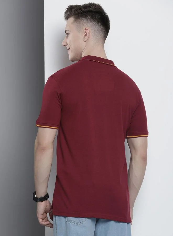 The Indian Garage Co Men Slim Fit Solid Polo Collar Tshirt