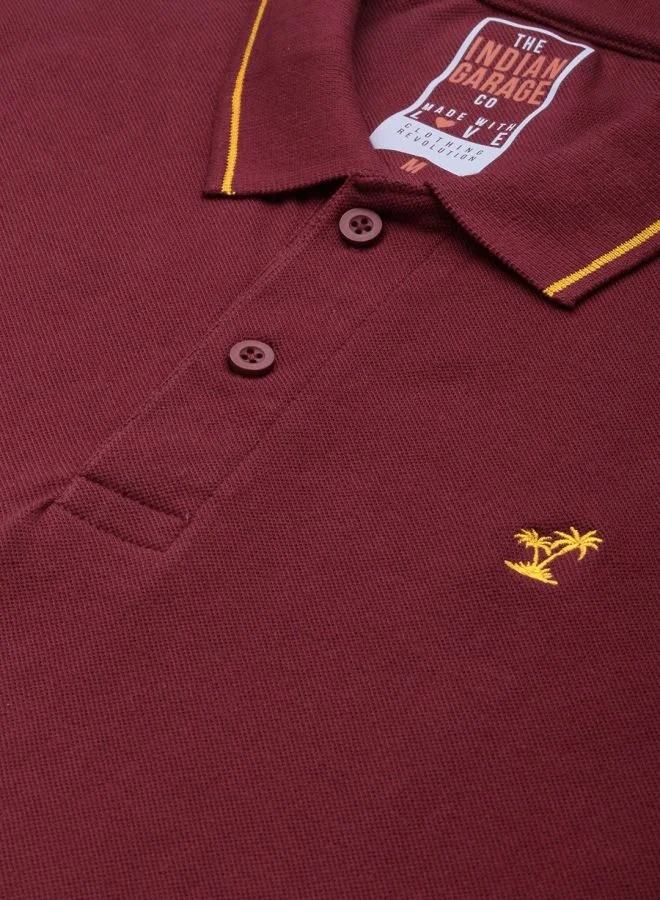 The Indian Garage Co Men Slim Fit Solid Polo Collar Tshirt