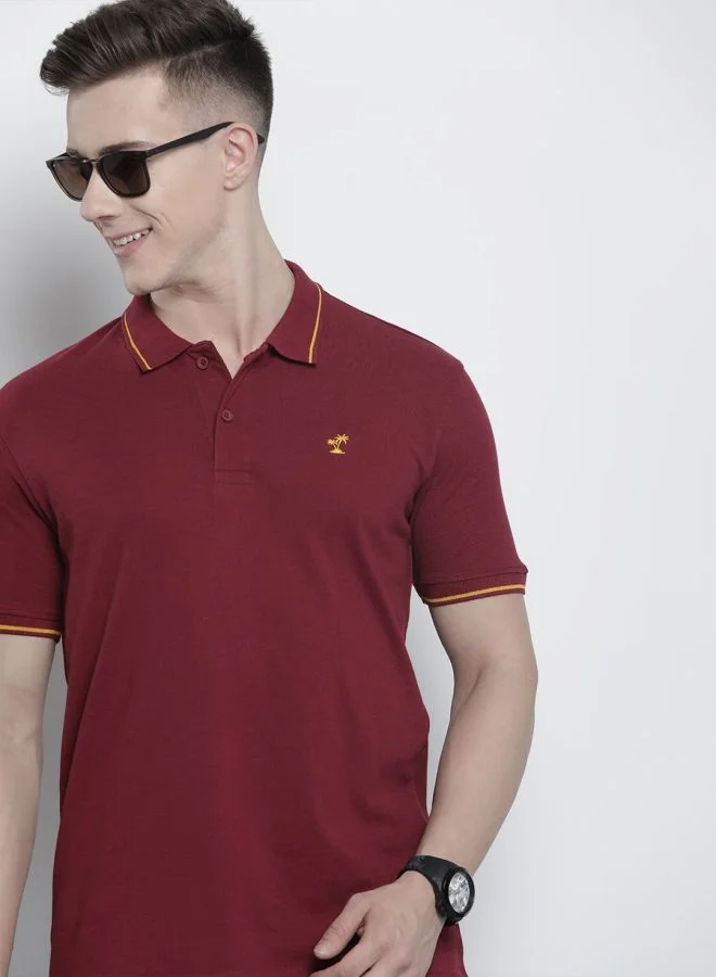The Indian Garage Co Men Slim Fit Solid Polo Collar Tshirt