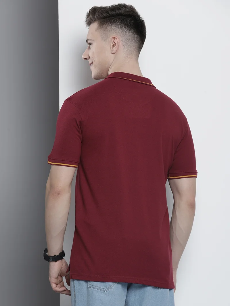 The Indian Garage Co Men Slim Fit Solid Polo Collar Tshirt