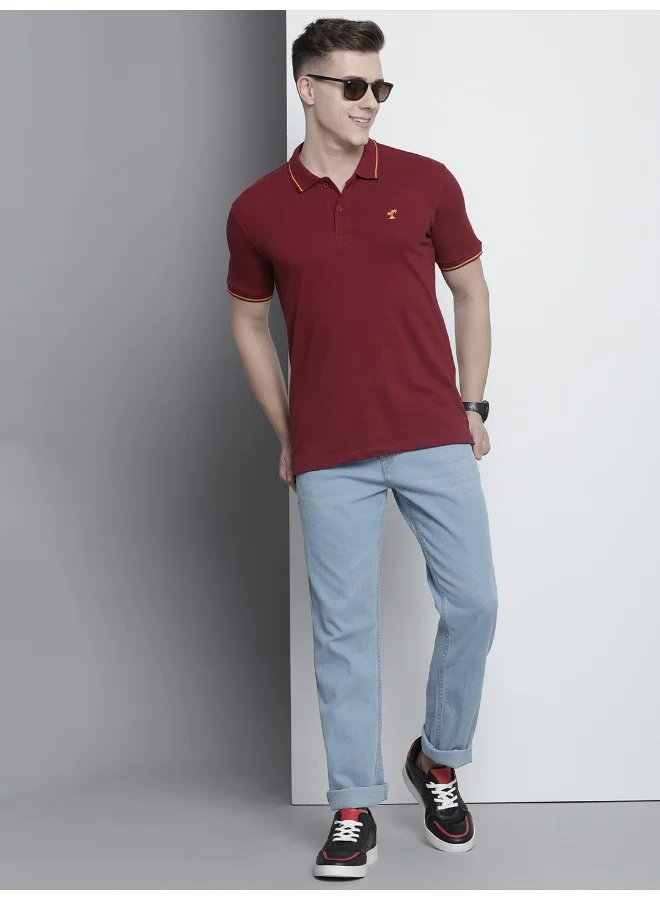 The Indian Garage Co Men Slim Fit Solid Polo Collar Tshirt