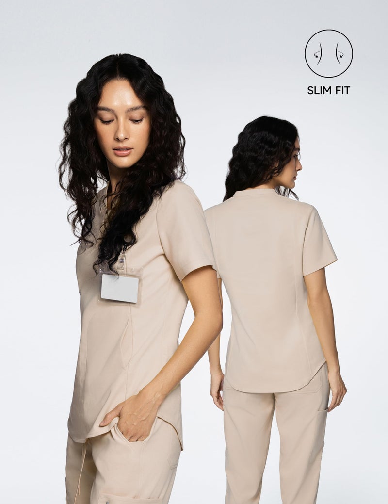 Acadia Louise Scrub Top for Women: Slim Fit, V-Neck, 2 Pockets, High Performance, Easy Care (Sesame, X-Large) - Image 2