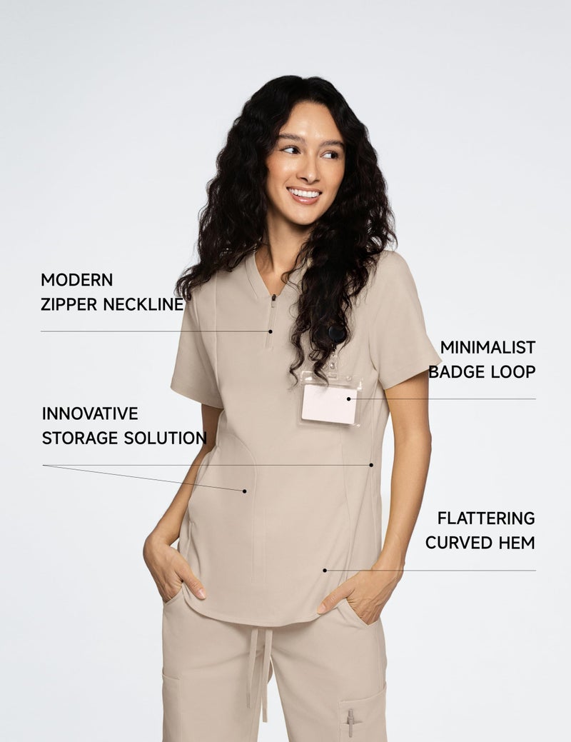 Acadia Louise Scrub Top for Women: Slim Fit, V-Neck, 2 Pockets, High Performance, Easy Care (Sesame, X-Large) - Image 3