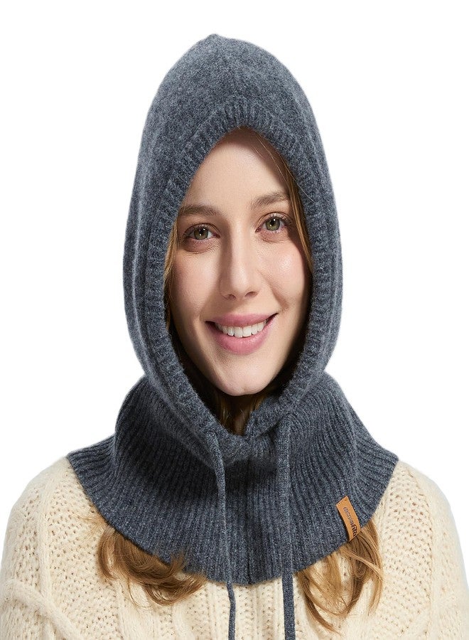 ACUSHLA قناع وجه من صوف ميرينو 100% من أكوشلا، مناسب للنساء والرجال، طقم شتوي دافئ من القبعة والوشاح المحبوك، لون رمادي داكن، مقاس واحد - Image 1