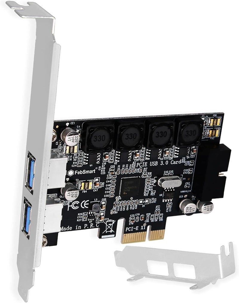 FebSmart 1X 19Pin USB 3.0 Header and 2X USB-A Ports PCIE USB 3.0 5Gbps Expansion Card for Windows and Linux Desktop PCs, Built in Self-Powered Technology, No Need Additional Power Supply (FS-HA-Pro) - Image 1