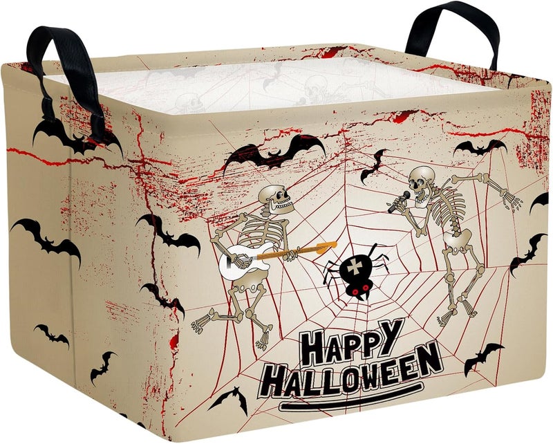 SETAMA Halloween Basket Gift Terror Ghost Parties Decor Kid Trick or Treat Basket for Boys and Girls Rectangular Storage Bin Box (Skeleton Bat) - Image 1