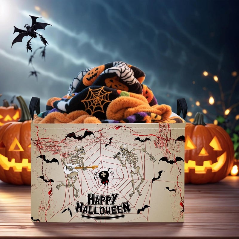 SETAMA Halloween Basket Gift Terror Ghost Parties Decor Kid Trick or Treat Basket for Boys and Girls Rectangular Storage Bin Box (Skeleton Bat) - Image 5