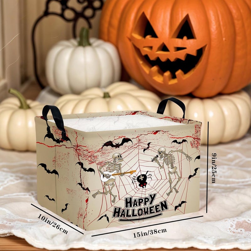 SETAMA Halloween Basket Gift Terror Ghost Parties Decor Kid Trick or Treat Basket for Boys and Girls Rectangular Storage Bin Box (Skeleton Bat) - Image 3