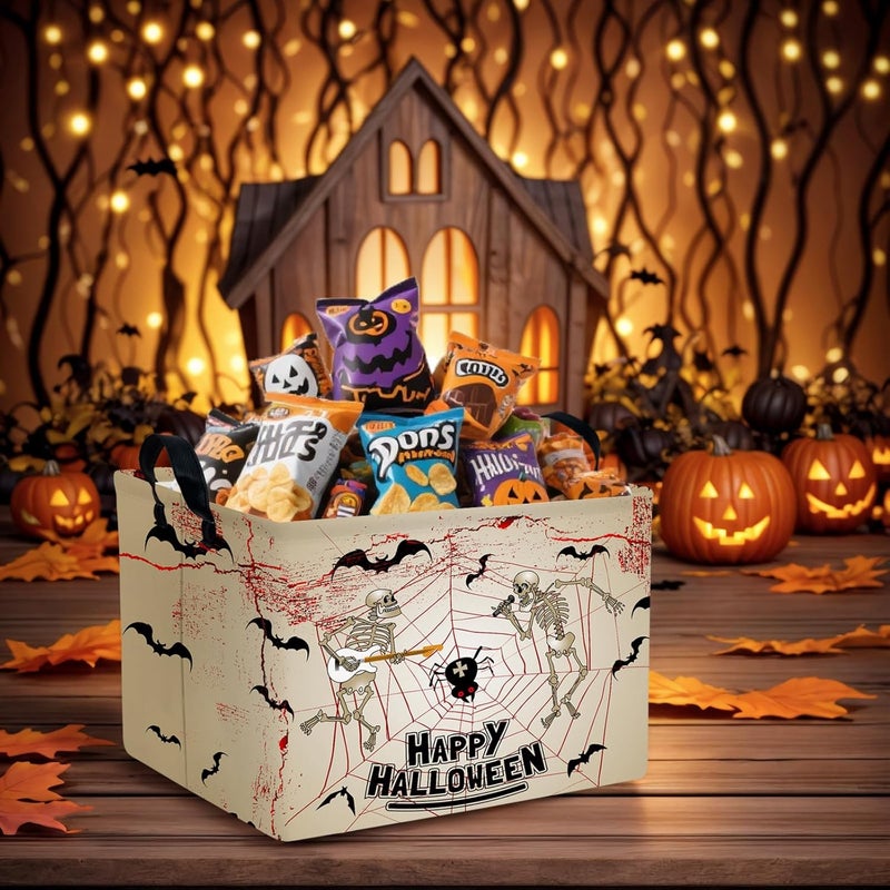 SETAMA Halloween Basket Gift Terror Ghost Parties Decor Kid Trick or Treat Basket for Boys and Girls Rectangular Storage Bin Box (Skeleton Bat) - Image 2