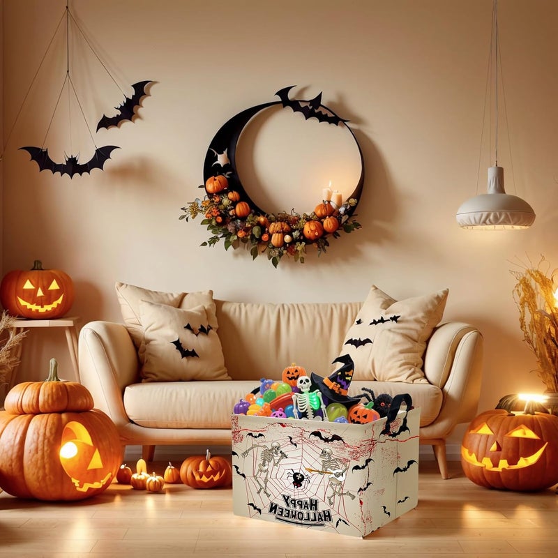 SETAMA Halloween Basket Gift Terror Ghost Parties Decor Kid Trick or Treat Basket for Boys and Girls Rectangular Storage Bin Box (Skeleton Bat) - Image 4