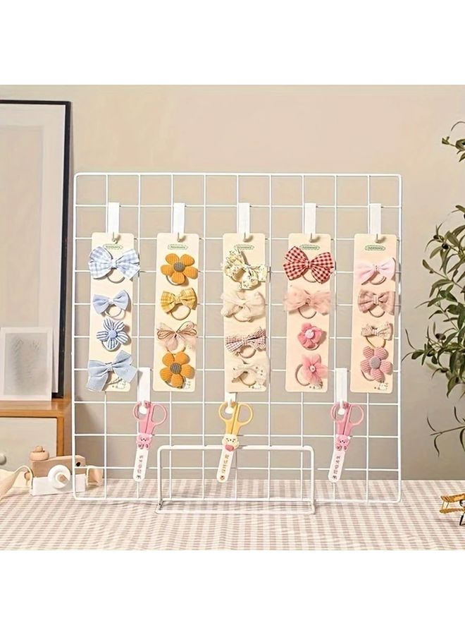 White Grid Metal Display Rack Wall Shelf Photo Jewelry Exhibition Stand - Image 2