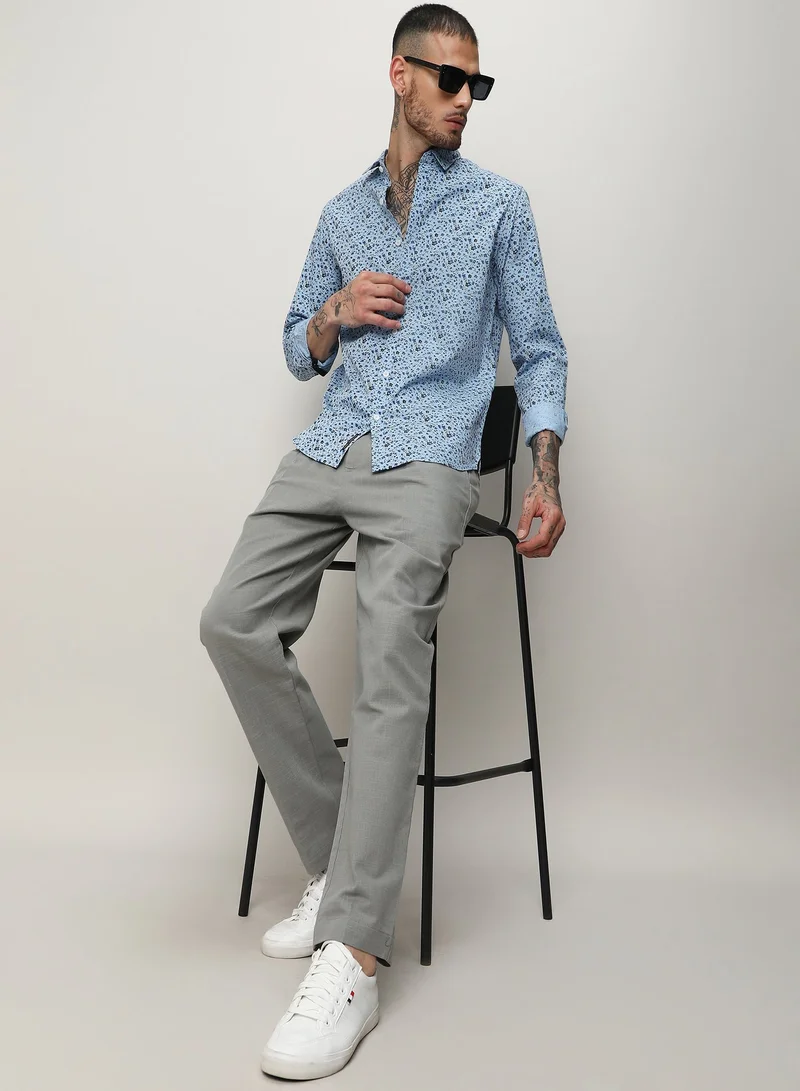 CAHOOT Prussian Blue Men's Prussian Blue Micro Floral Shirt for Men | Best Price UAE