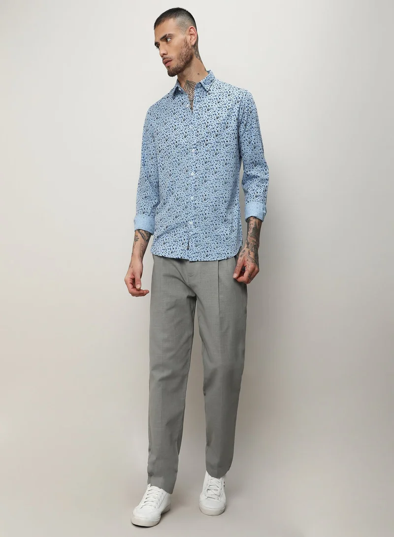 CAHOOT Prussian Blue Men's Prussian Blue Micro Floral Shirt for Men | Best Price UAE