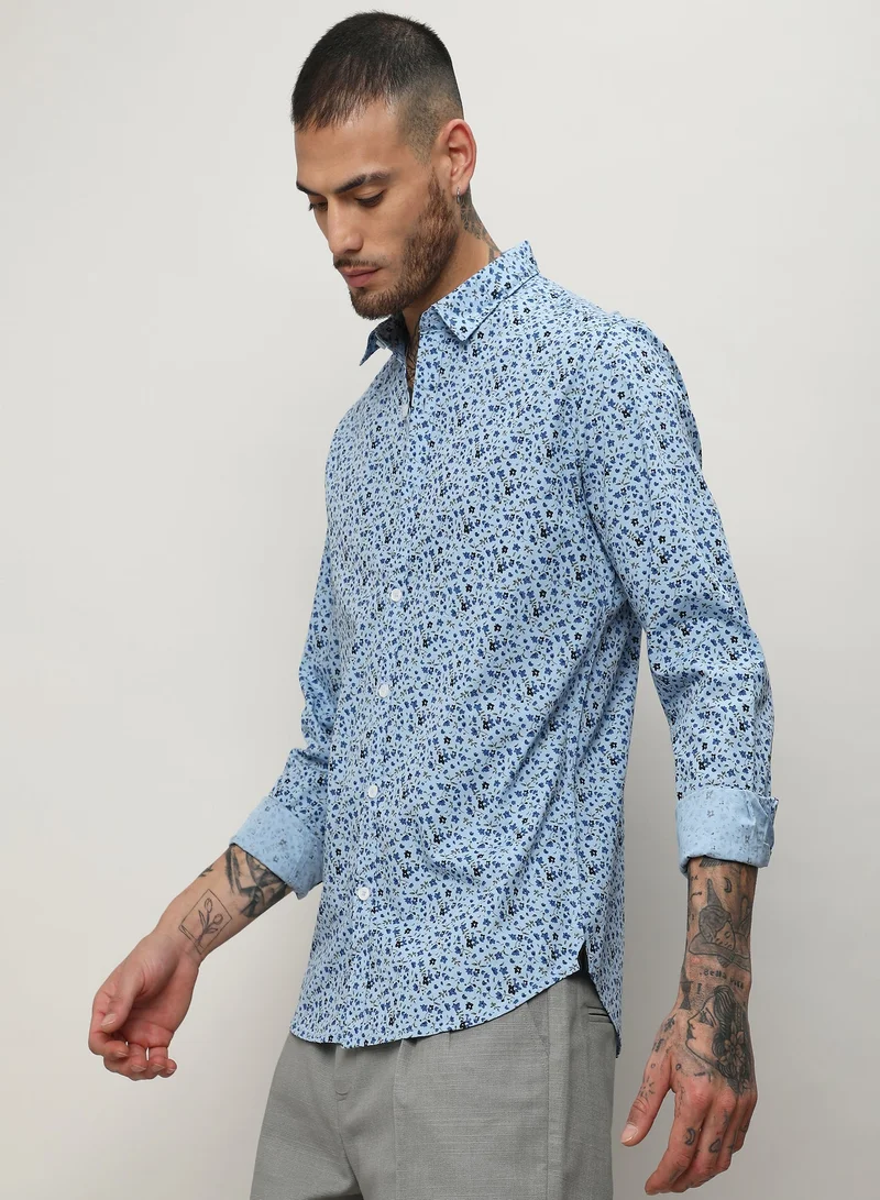 CAHOOT Prussian Blue Men's Prussian Blue Micro Floral Shirt for Men | Best Price UAE