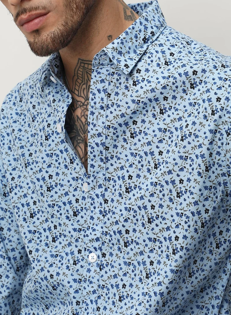 CAHOOT Prussian Blue Men's Prussian Blue Micro Floral Shirt for Men | Best Price UAE
