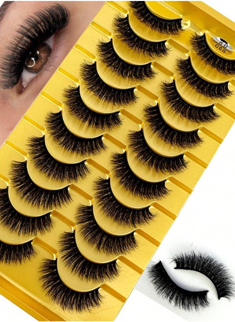 （10 Pairs ）Fluffy Messy Faux False Eyelashes ，Soft  False  Lashes，Reusable Natural Eyelash Simulation Curl False Eyelash for Make up