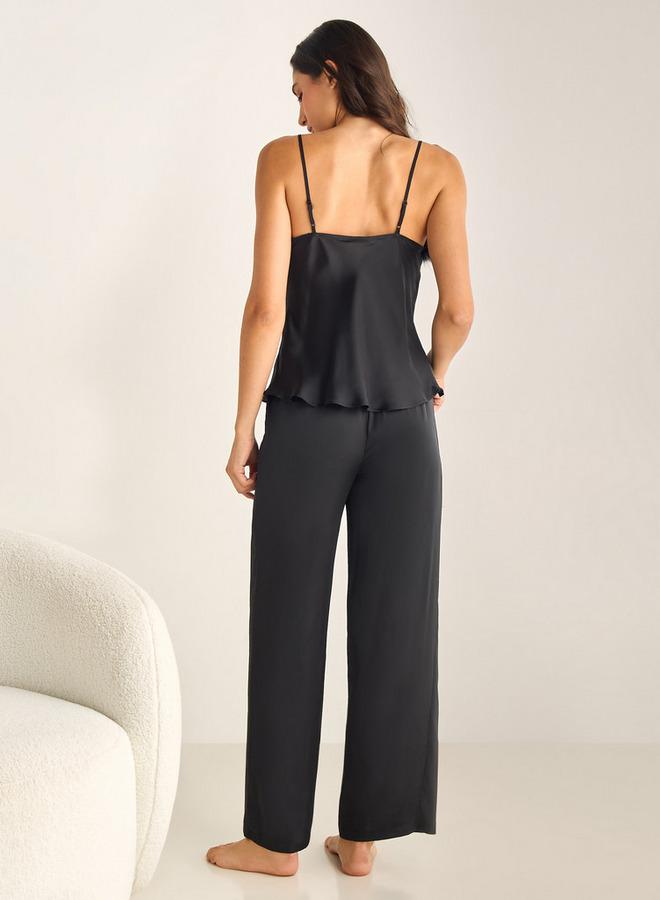 سبلاش فيڤ طقم بيجامة بحمالات مزين بالفرو وخصر مطاطي - Image 3