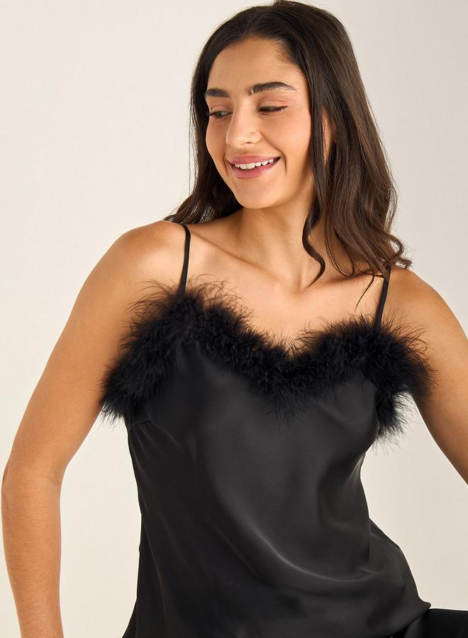 سبلاش فيڤ طقم بيجامة بحمالات مزين بالفرو وخصر مطاطي - Image 4