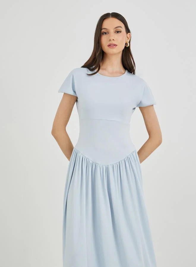 Take Two Take Two Solid Round Neck A-Line Midi Dress