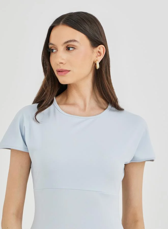 Take Two Take Two Solid Round Neck A-Line Midi Dress