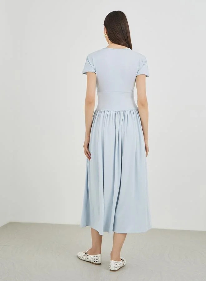 Take Two Take Two Solid Round Neck A-Line Midi Dress