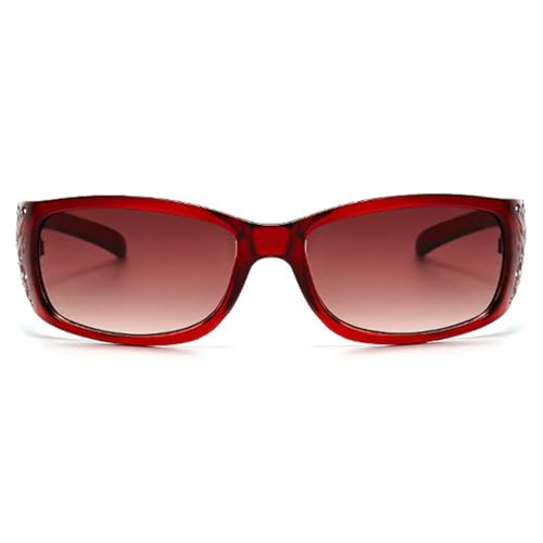 willochra fashion Y2K Polarized Sunglasses for Women Rhinestone Wrap Around Rectangular Sunglasses UV400 Protection (red) - Image 3