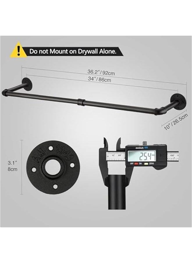 HOOKOR - Clothes Rack, 36.4 Inch Industrial Pipe Wall Mounted Garment Rack, Space-Saving, Heavy Duty Detachable Garment Bar, Multi-Purpose Hanging Rod for Closet 2 Base - Image 1