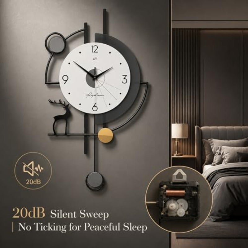 ساعة حائط حديثة بصوت صامت 20 ديسيبل، قياس 32x58 سم، بدون نقرة، تصميم ظل الغزال مع إطار معدني هندسي، ديكور وجه واضح، مثالية للفيلا والصالون وغرفة المعيشة وغرفة النوم والمكتب - Image 3