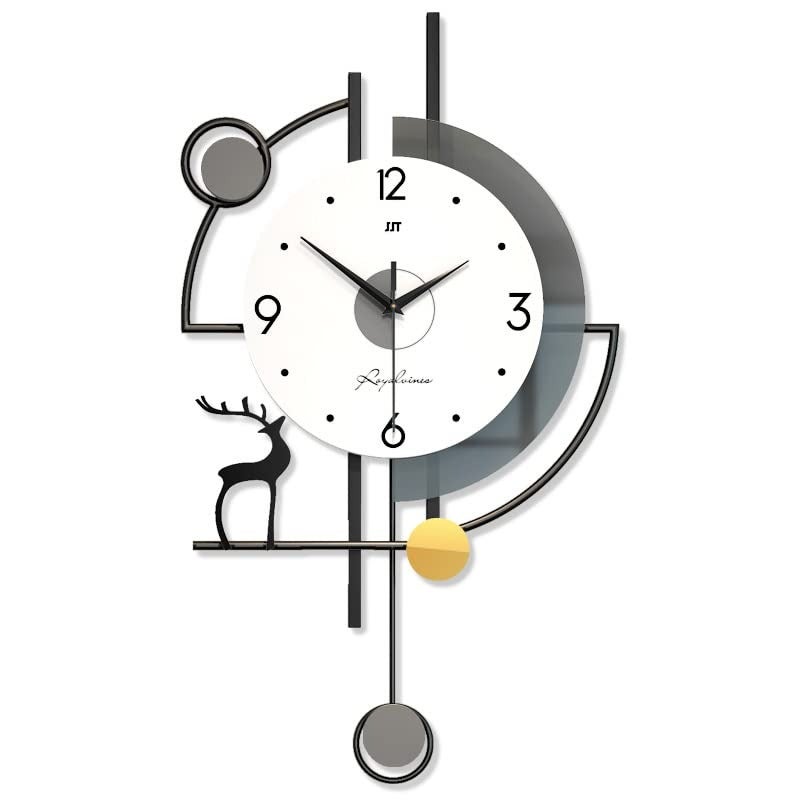 ساعة حائط حديثة بصوت صامت 20 ديسيبل، قياس 32x58 سم، بدون نقرة، تصميم ظل الغزال مع إطار معدني هندسي، ديكور وجه واضح، مثالية للفيلا والصالون وغرفة المعيشة وغرفة النوم والمكتب - Image 1