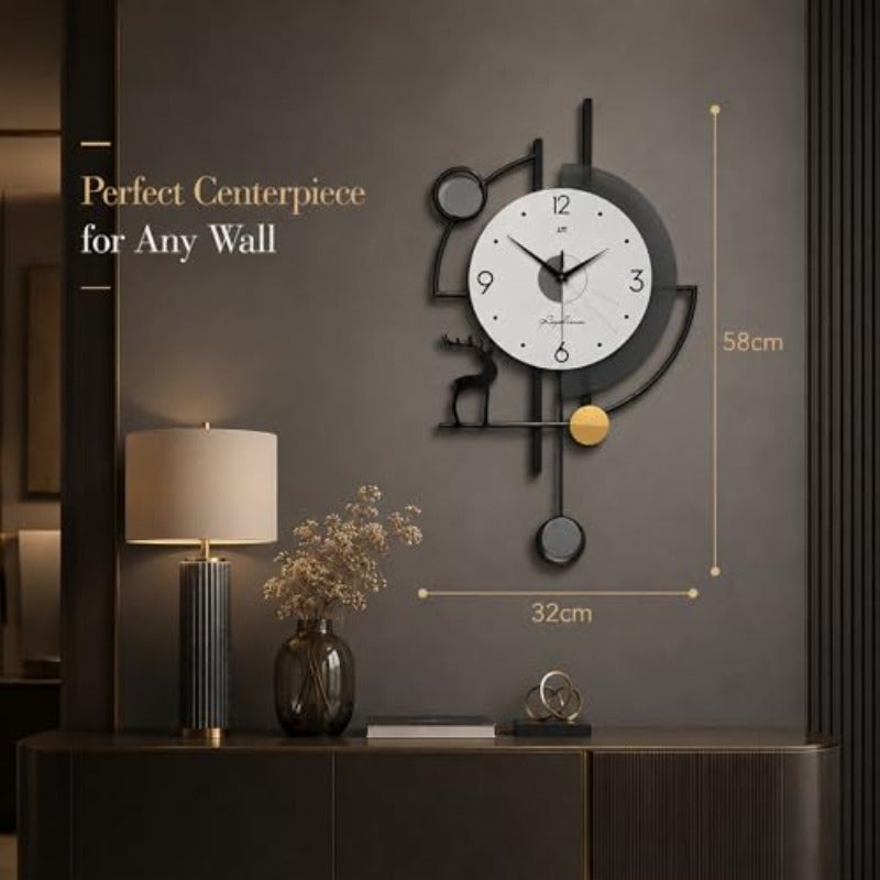 ساعة حائط حديثة بصوت صامت 20 ديسيبل، قياس 32x58 سم، بدون نقرة، تصميم ظل الغزال مع إطار معدني هندسي، ديكور وجه واضح، مثالية للفيلا والصالون وغرفة المعيشة وغرفة النوم والمكتب - Image 5