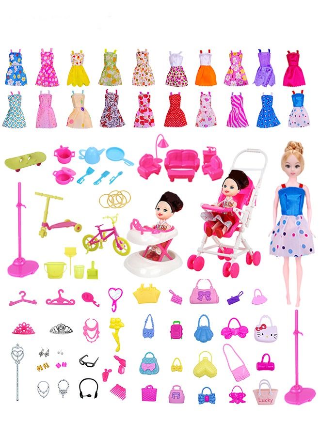 90 pcs Handmade Doll Clothes and Accessories Set Include 20 Dress 20 Bags 50 Other Accessories Suit for 30cm Doll Girls Gift Toys - Image 1