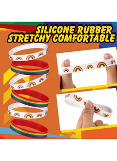 Patelai 48 Pcs Patriotic Decorations Bracelets 4Th Of July Rainbow Pride Striped Star Pixel Game Princess Football Alien Bracelets Silicone Wristbands Stretchy Silicone Bracelet Party(Rainbow)  - Image 5