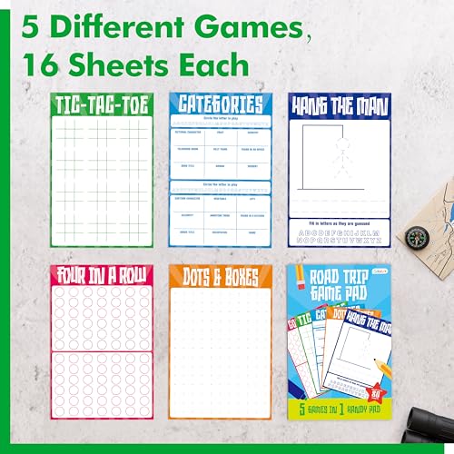 Gethelud Road Trip Game Pad, 80 Perforated Sheets Travel Activity Pad, 5 Games in 1 Pad, Plane, Car Trip Activity, Pen Pencil & Paper Game for Kids, Adults (6” x 9”) - Image 3