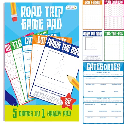 Gethelud Road Trip Game Pad, 80 Perforated Sheets Travel Activity Pad, 5 Games in 1 Pad, Plane, Car Trip Activity, Pen Pencil & Paper Game for Kids, Adults (6” x 9”) - Image 1