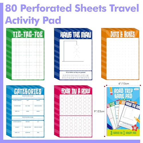 Gethelud Road Trip Game Pad, 80 Perforated Sheets Travel Activity Pad, 5 Games in 1 Pad, Plane, Car Trip Activity, Pen Pencil & Paper Game for Kids, Adults (6” x 9”) - Image 2