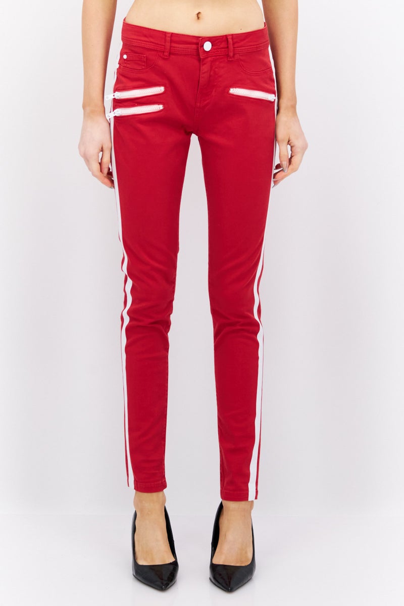 GUESS Women Skinny Mid Rise Stretchable Denim, Red - Image 1