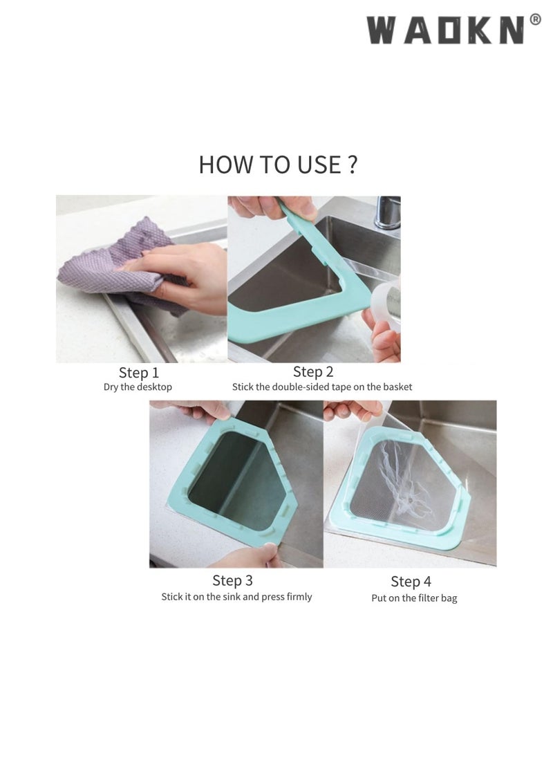 WAOKN Disposable Kitchen Sink Filter Screen Triangle Tri-Holder Filter with 200 PCS Sink Strainer Bag，Multipurpose Anti Clogging Food Residue Filter for Kitchen Food Waste Leftover Garbage  - Image 4