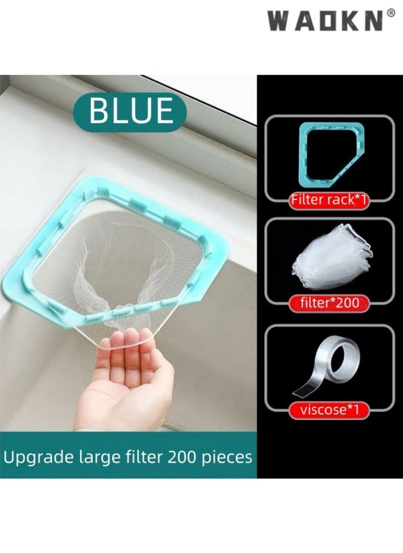 WAOKN Disposable Kitchen Sink Filter Screen Triangle Tri-Holder Filter with 200 PCS Sink Strainer Bag，Multipurpose Anti Clogging Food Residue Filter for Kitchen Food Waste Leftover Garbage  - Image 1