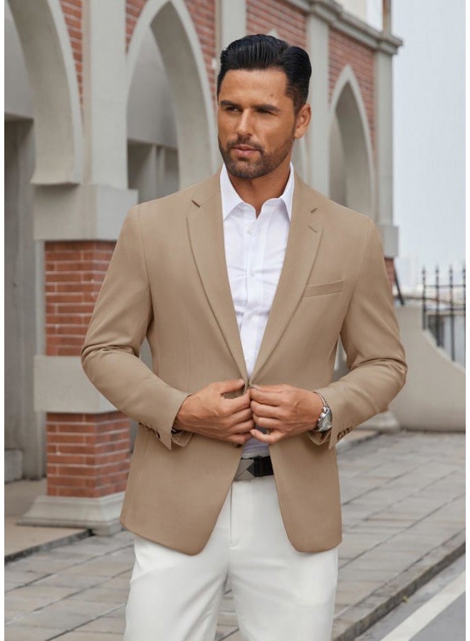 COOFANDY Men's Casual Blazer Regular Fit Lightweight Two Button Sport Coat Suit Jacket, Khaki, XL - Image 2